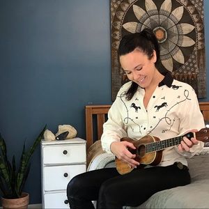 Vintage Cowgirl Shirt with Brands and Horses